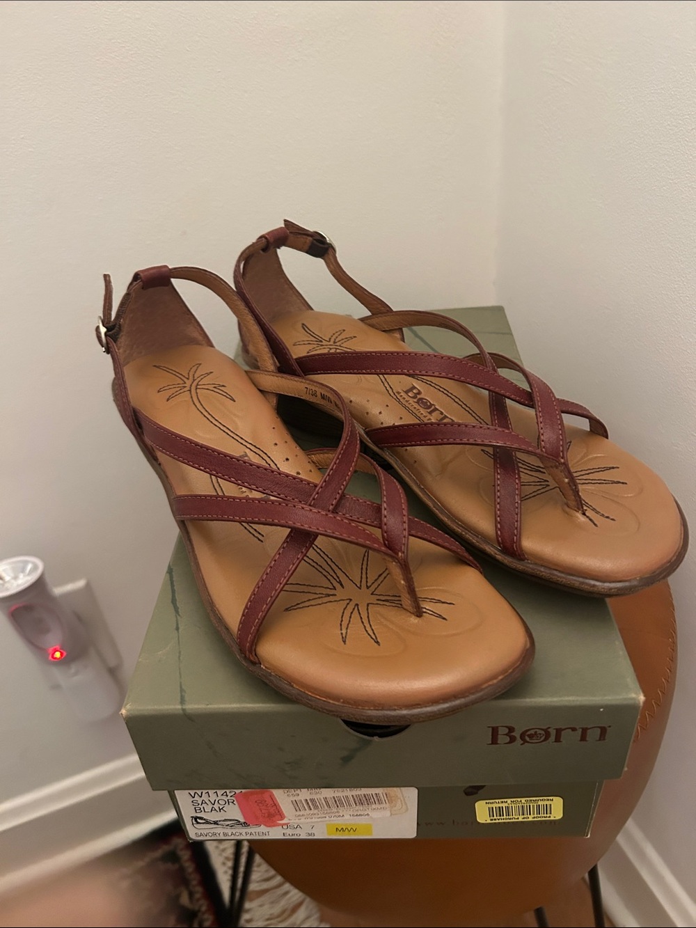 Born Women's Burgundy Leather Strappy Sandals
